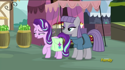 Size: 1366x768 | Tagged: safe, screencap, maud pie, starlight glimmer, pony, rock solid friendship, discovery family logo, faic, great moments in animation, saddle bag