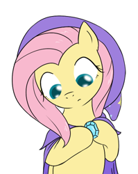 Size: 406x509 | Tagged: safe, artist:theparagon, fluttershy, pegasus, pony, accessory swap, solo, the great and powerful, trixie's cape, trixie's hat