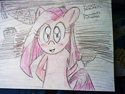 Size: 640x480 | Tagged: safe, artist:drblarts, pinkie pie, earth pony, pony, 30 minute art challenge, bipedal, blushing, pinkamena diane pie, solo, traditional art