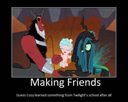 Size: 1075x860 | Tagged: safe, artist:thejboy88, edit, edited screencap, screencap, cozy glow, lord tirek, queen chrysalis, changeling, changeling queen, pegasus, pony, the beginning of the end, female, filly, motivational poster, text