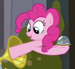 Size: 414x381 | Tagged: safe, screencap, pinkie pie, earth pony, pony, a friend in deed, snow globe, solo