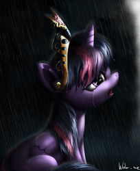 Size: 2000x2454 | Tagged: safe, artist:neko-me, derpibooru import, twilight sparkle, twilight sparkle (alicorn), alicorn, pony, crying, elements of harmony, female, immortality blues, mare, rain, sad, solo, wet