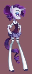 Size: 1887x4311 | Tagged: safe, artist:holivi, rarity, anthro, unicorn, clothes, ear piercing, female, piercing, simple background, skirt, socks, solo, zettai ryouiki