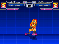 Size: 640x478 | Tagged: safe, artist:toonalexsora007, screencap, sunset shimmer, equestria girls, animated, explosion, fiery shimmer, fighting game, fighting stance, fire, king of fighters, life bar, mirror match, mugen, self paradox, stunner, video game, wrestling, wwe