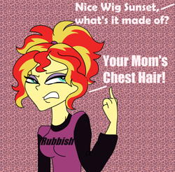 Size: 970x956 | Tagged: safe, artist:purfectprincessgirl, sunset shimmer, equestria girls, rainbow rocks, crossover, deuce, humanized, janis ian, mean girls, middle finger, vulgar