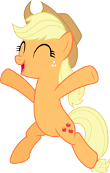 Size: 1065x1660 | Tagged: safe, artist:chipmagnum, applejack, earth pony, pony, bipedal, eyes closed, happy, simple background, solo, transparent background, vector