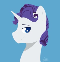 Size: 745x777 | Tagged: safe, artist:nolycs, elusive, rarity, pony, unicorn, blue background, bust, horn, lineless, male, portrait, profile, rule 63, simple background, solo, stallion