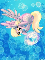 Size: 768x1024 | Tagged: safe, artist:greyscalerainbowxx, derpy hooves, pegasus, pony, bubble, female, mare, solo