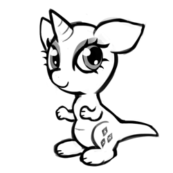 Size: 600x600 | Tagged: safe, artist:livesmutanon, rarity, kangaroo, forced meme, kangaroonicorn, meme, monochrome, solo, species swap