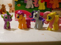 Size: 2048x1536 | Tagged: safe, fluttershy, rarity, scootaloo, spike, dragon, pegasus, pony, unicorn, my busy books, phidal, toy