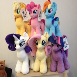 Size: 960x960 | Tagged: safe, artist:burgunzik, derpibooru import, applejack, fluttershy, pinkie pie, rainbow dash, rarity, twilight sparkle, pony, irl, mane six, photo, plushie