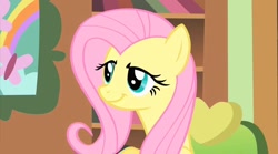 Size: 1276x709 | Tagged: safe, screencap, fluttershy, pegasus, pony, a bird in the hoof, female, mare, pink mane, yellow coat