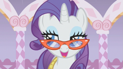 Size: 853x480 | Tagged: safe, screencap, rarity, pony, unicorn, suited for success, glasses, solo