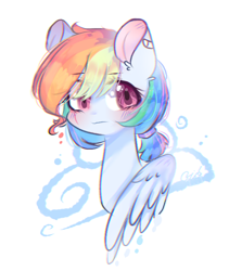 Size: 622x738 | Tagged: safe, artist:windymils, derpibooru import, rainbow dash, pegasus, pony, blushing, bust, colored pupils, cute, dashabetes, female, looking at you, mare, multicolored hair, portrait, simple background, solo, white background