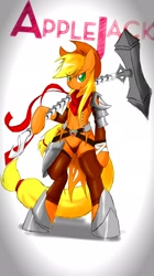 Size: 1150x2048 | Tagged: safe, artist:silver723, applejack, earth pony, pony, armor, bipedal, hammer