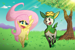 Size: 1200x812 | Tagged: safe, artist:willdrawforfood1, fluttershy, pegasus, pony, crossover, deerling, pokémon