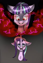 Size: 3442x5000 | Tagged: safe, artist:akameow665, starlight glimmer, pony, unicorn, absurd resolution, anger magic, duality, magic, solo