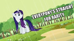 Size: 1280x720 | Tagged: safe, rarity, pony, unicorn, everypony's straight for rarity, image macro, rain, solo, wet, wet mane, wet mane rarity