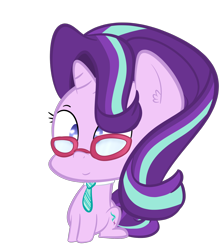 Size: 1500x1678 | Tagged: safe, artist:binkyt11, derpibooru exclusive, starlight glimmer, pony, unicorn, chibi, female, glasses, mare, necktie, simple background, solo, transparent background