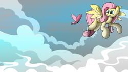 Size: 1280x720 | Tagged: safe, artist:idontkn0ow, fluttershy, butterfly, pegasus, pony, cloud, cloudy, flying, solo