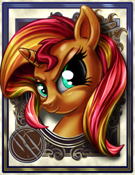 Size: 700x900 | Tagged: safe, artist:harwick, sunset shimmer, pony, unicorn, bust, harwick's sun/moon portraits, portrait, solo