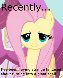 Size: 513x639 | Tagged: safe, fluttershy, pegasus, pony, bedroom eyes, fluttersnail, i'd like to be a snail, solo