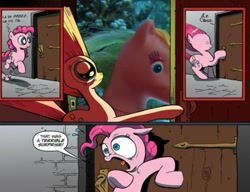 Size: 595x457 | Tagged: safe, pinkie pie, pony, bootleg, exploitable meme, meme, surprise door, toy