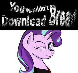 Size: 1276x1200 | Tagged: safe, artist:aaronmk, starlight glimmer, pony, unicorn, anarchy, one eye closed, piracy, solo, wink