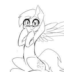 Size: 627x700 | Tagged: safe, artist:pyupew, derpy hooves, pegasus, pony, blushing, female, happy, mare, monochrome, smiling, solo