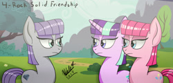 Size: 2500x1200 | Tagged: safe, artist:viejillox64art, maud pie, pinkie pie, starlight glimmer, pony, rock solid friendship, season 7, alternate hairstyle, behaving like maud pie, wrong cutie mark