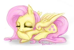 Size: 450x304 | Tagged: safe, artist:turonie, fluttershy, pegasus, pony, female, mare, sleeping, solo