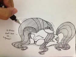 Size: 960x720 | Tagged: safe, artist:thet-rex, fluttershy, human, eyes closed, floppy ears, fourth wall, hand, scared, shivering, sketch, traditional art