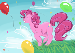 Size: 3541x2507 | Tagged: safe, artist:sikharnius, pinkie pie, earth pony, pony, balloon, female, mare, pink coat, pink mane, solo