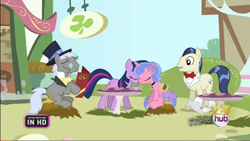 Size: 758x426 | Tagged: safe, derpibooru import, screencap, caesar, horte cuisine, royal ribbon, savoir fare, twilight sparkle, earth pony, pony, unicorn, magical mystery cure, out of context