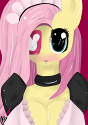 Size: 1748x2480 | Tagged: safe, artist:fladdykin, fluttershy, anthro, breasts, cleavage, clothes, female, fluttermaid, maid, solo