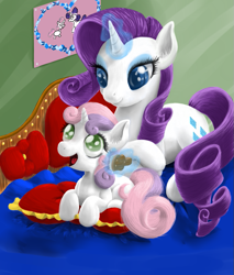 Size: 743x872 | Tagged: safe, artist:robbergon, rarity, sweetie belle, pony, unicorn, brush, magic, sisters