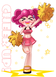 Size: 1300x1800 | Tagged: safe, artist:chch, pinkie pie, ><, armpits, belly button, cheerleader, clothes, cute, diapinkes, eyes closed, humanized, midriff, pom pom, skirt, solo, stars, twintails