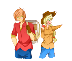 Size: 2000x1700 | Tagged: safe, artist:applestems, applejack, big macintosh, clothes, female, humanized