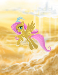 Size: 800x1038 | Tagged: safe, artist:imanika, angel bunny, fluttershy, pegasus, pony, rabbit, animal, female, flying, mare