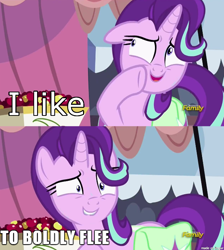 Size: 610x682 | Tagged: safe, starlight glimmer, pony, rock solid friendship, drama bait, exploitable meme, image macro, meme, nostalgia critic, starlight's confessions, to boldly flee