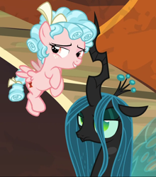 Size: 620x705 | Tagged: safe, screencap, cozy glow, queen chrysalis, changeling, changeling queen, pegasus, pony, the beginning of the end, cropped, duo, female, filly