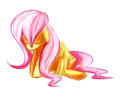 Size: 841x630 | Tagged: safe, artist:kipaki, fluttershy, pegasus, pony, eyes closed, female, floppy ears, head down, mare, sad, simple background, sitting, solo, white background, wings down