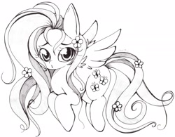 Size: 3135x2451 | Tagged: safe, artist:sugaryrainbow, fluttershy, pegasus, pony, lineart, simple background, solo
