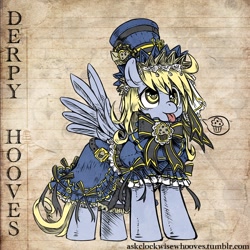 Size: 1050x1050 | Tagged: safe, artist:saturnspace, derpy hooves, pegasus, pony, clockwise whooves, clothes, dress, female, hat, mare, solo, tongue out, top hat