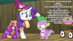 Size: 1152x648 | Tagged: safe, rarity, spike, dragon, pony, unicorn, friendzone, image macro, parody