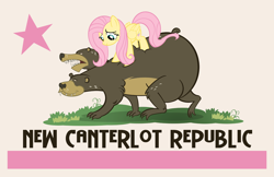 Size: 1000x647 | Tagged: safe, artist:pixelkitties, fluttershy, bear, pegasus, pony, fallout equestria, california, fallout, flag, new california republic, two heads