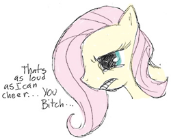 Size: 352x289 | Tagged: safe, artist:theuchihafactor, fluttershy, pegasus, pony, frown, get, glare, gritted teeth, solo, vulgar