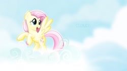 Size: 1920x1080 | Tagged: safe, artist:karl7885, artist:rainbownspeedash, fluttershy, pegasus, pony, cloud, cloudy, sky, sun, wallpaper