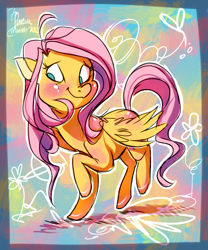 Size: 500x600 | Tagged: safe, artist:zobobafoozle, fluttershy, pegasus, pony, blushing, female, mare, signature, solo