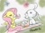 Size: 679x508 | Tagged: safe, artist:hinoraito, angel bunny, fluttershy, pegasus, pony, carrot, picnic, tea, teacup